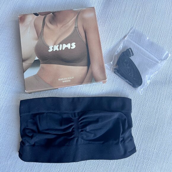Skims Seamless Sculpt Bandeau Bra Top XS Black Strapless Removable Straps NWT - Picture 6 of 7